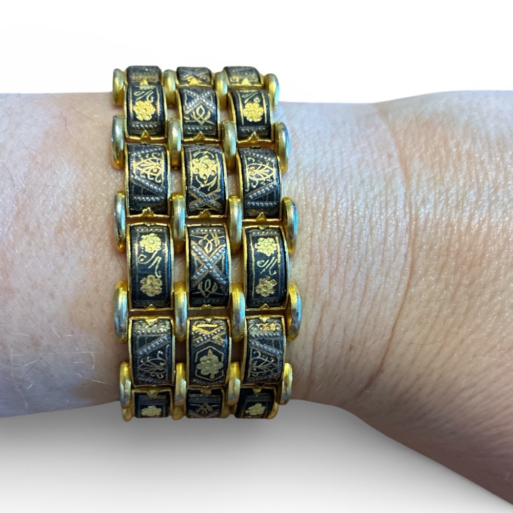 Vintage Gold Tone Damascene Three Row Bracelet